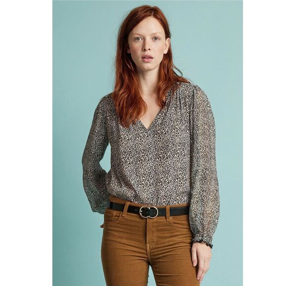 Velvet by Graham & Spencer Anthropologie Mel Leopard Printed Blouse Top S 221529 - Picture 1 of 8